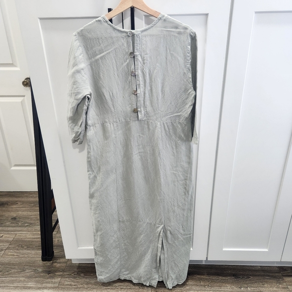 Vintage Suzen USA Linen Blend Midi Dress Mother of Pearl Buttons Small - Picture 7 of 14